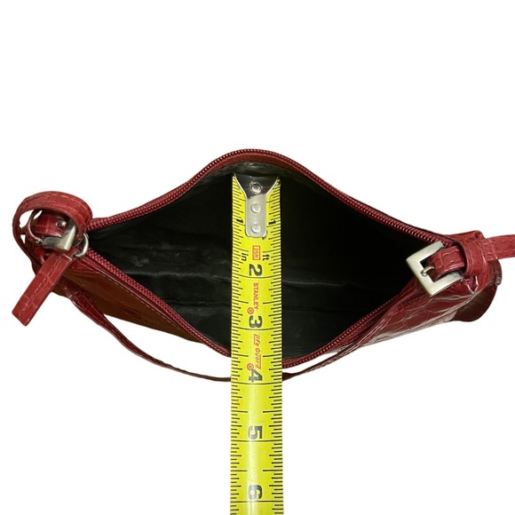 Vintage Style Burgundy Faux Croc Embossed Baguette Shoulder Bag Red Y2K Purse - Picture 7 of 8